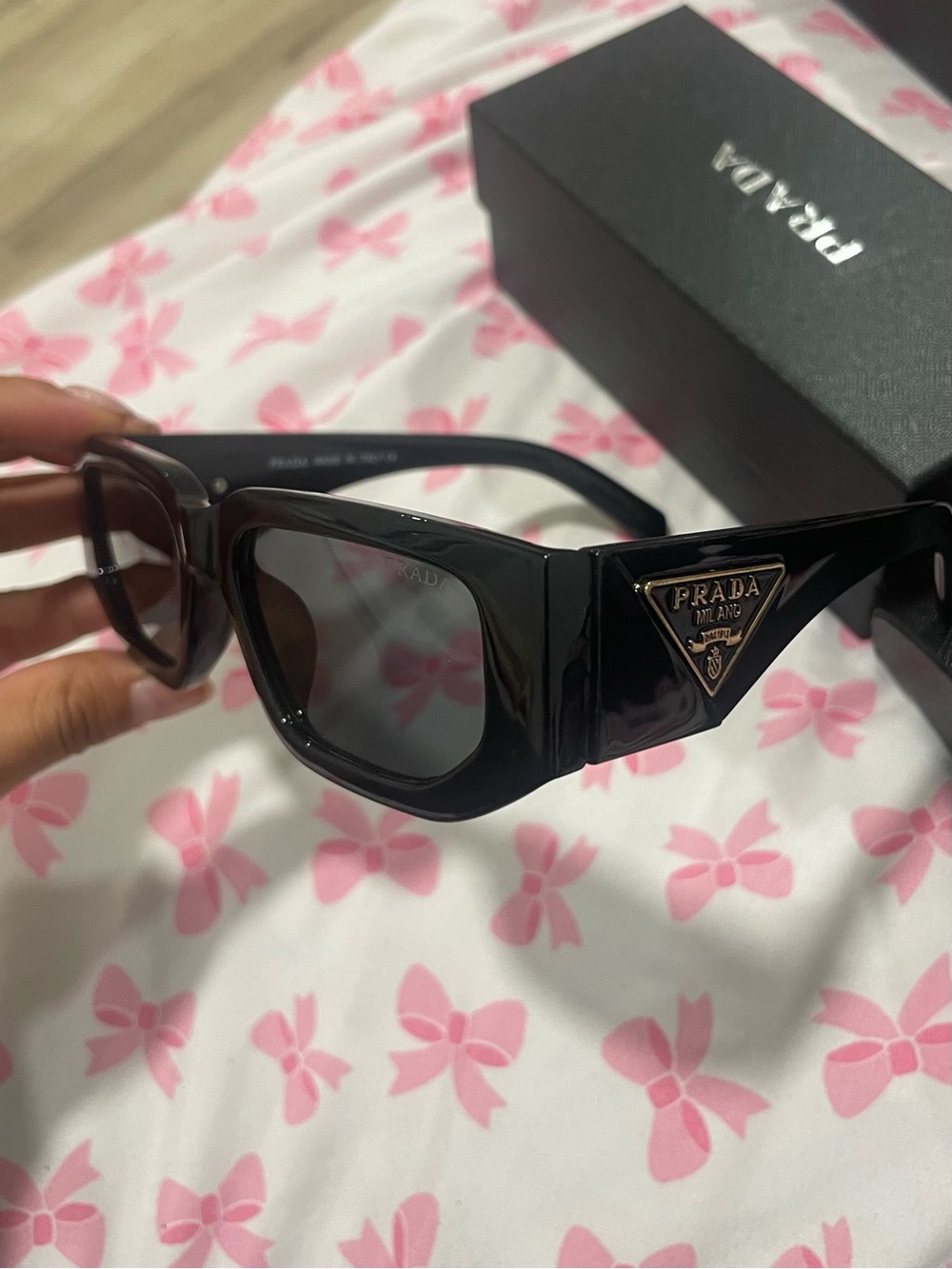 Prada Black Oversized Logo-Accent unisex sunglasses